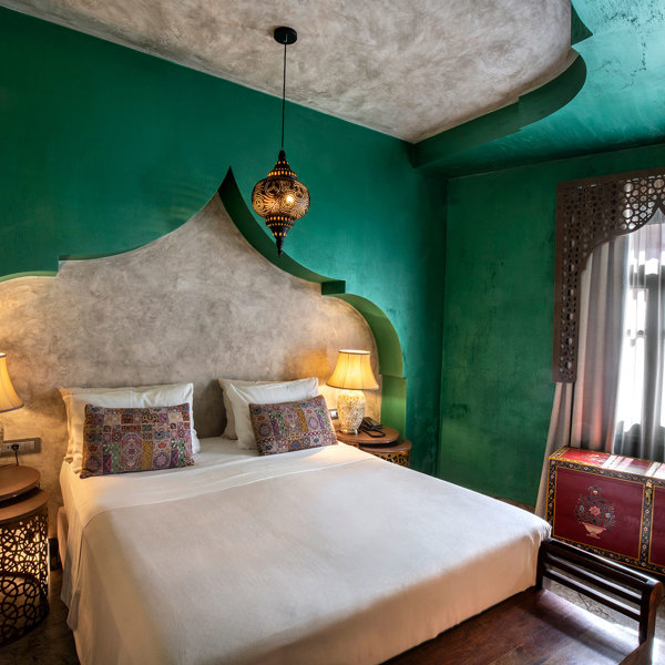 Decan Concept Boutique Estate Hotel Rhodes Honeymoon Suite Old Town View double bed and decorations
